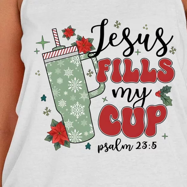 Jesus Fills My Cup Psalm 23 : 5 Christmas Holiday Season Women's Knotted Racerback Tank