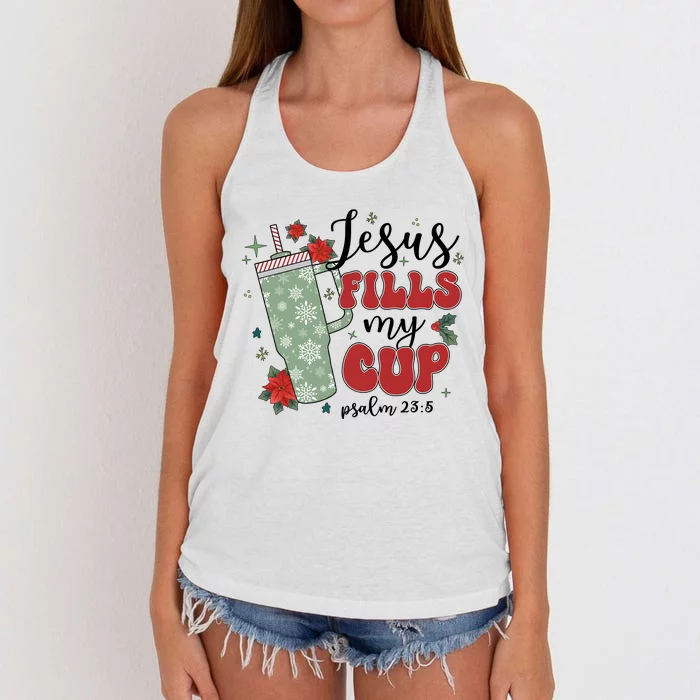 Jesus Fills My Cup Psalm 23 : 5 Christmas Holiday Season Women's Knotted Racerback Tank