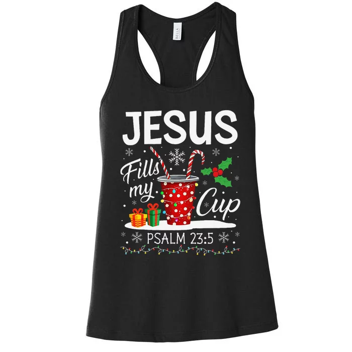 Jesus Fills My Cup Psalm 23.5 Coffee Cup Christmas Ugly Women's Racerback Tank