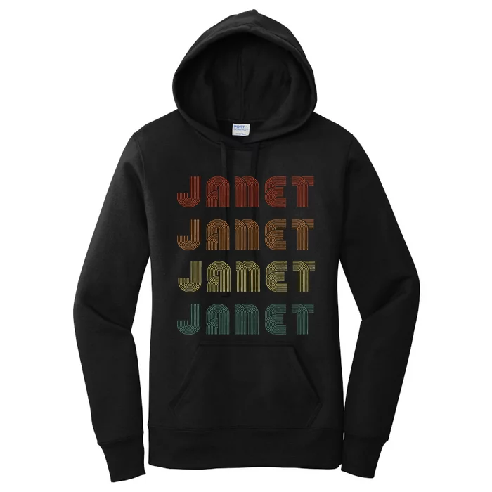 Janet First Name Retro Vintage Style Wordmark Pattern Women's Pullover Hoodie