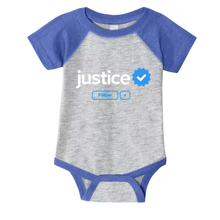 Justice First Name Verified Badge Social Media Justice Gift Infant Baby Jersey Bodysuit