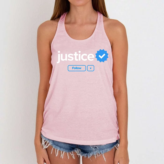 Justice First Name Verified Badge Social Media Justice Gift Women's Knotted Racerback Tank