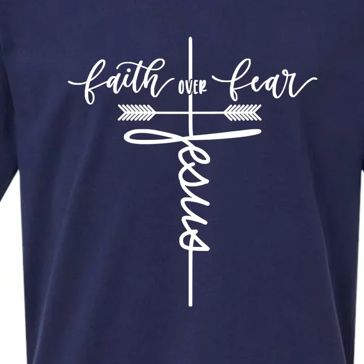 Jesus Faith Over Fear Christian Inspirational Graphic Tees Sueded Cloud Jersey T-Shirt