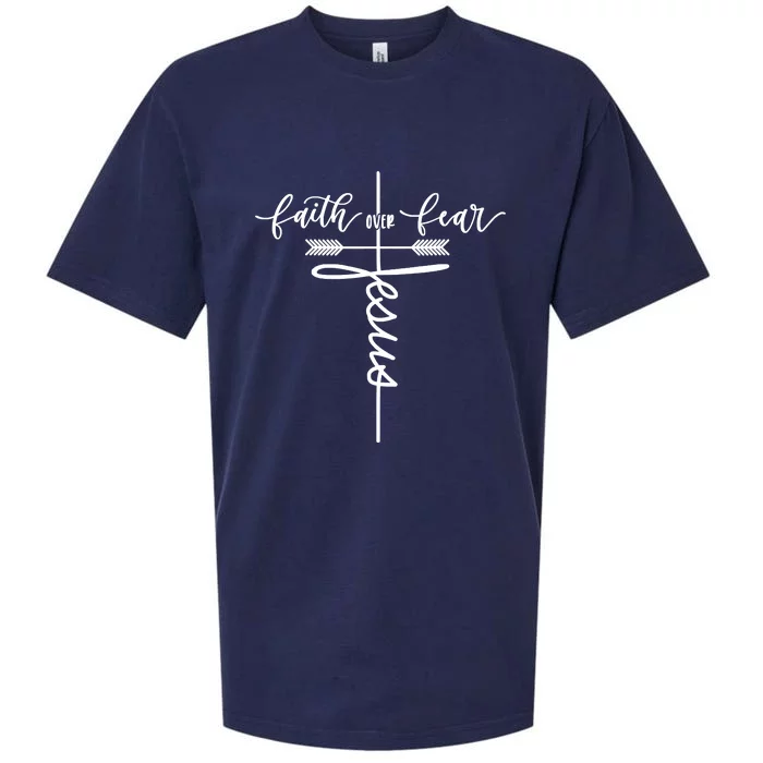 Jesus Faith Over Fear Christian Inspirational Graphic Tees Sueded Cloud Jersey T-Shirt