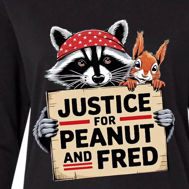 Justice For Peanut The Squirrel And Fred The Raccoon Womens Cotton Relaxed Long Sleeve T-Shirt