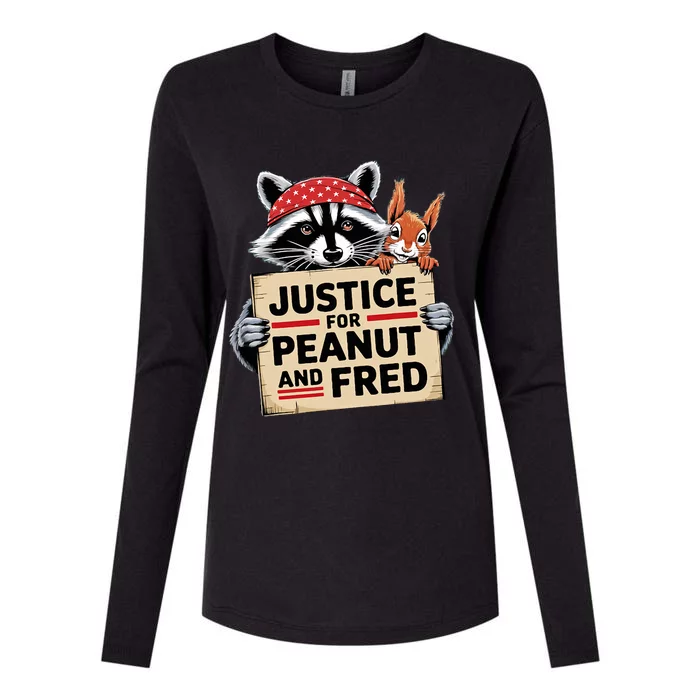 Justice For Peanut The Squirrel And Fred The Raccoon Womens Cotton Relaxed Long Sleeve T-Shirt