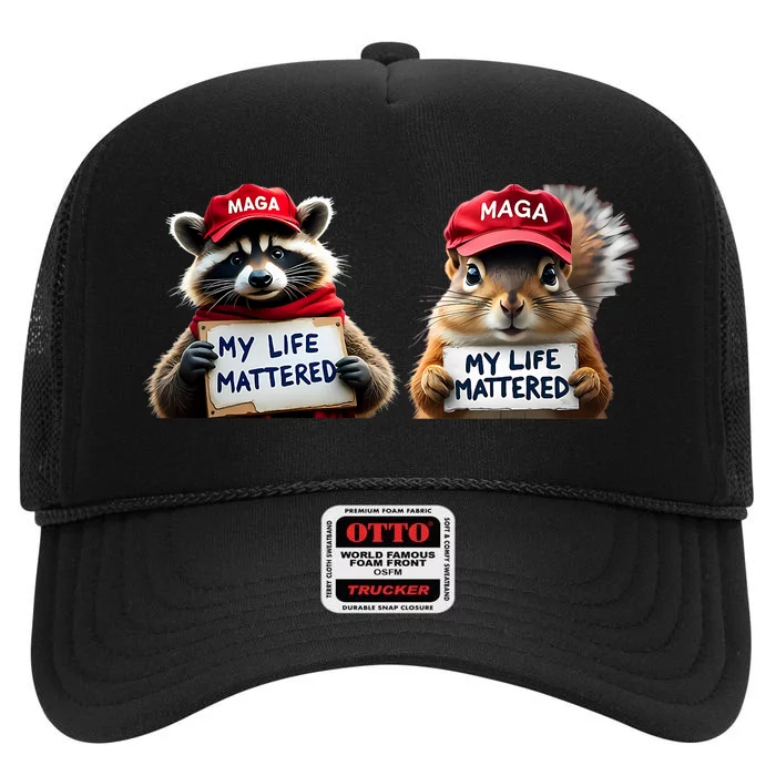 Justice For Peanut The Squirrel And Fred The Raccoon High Crown Mesh Trucker Hat