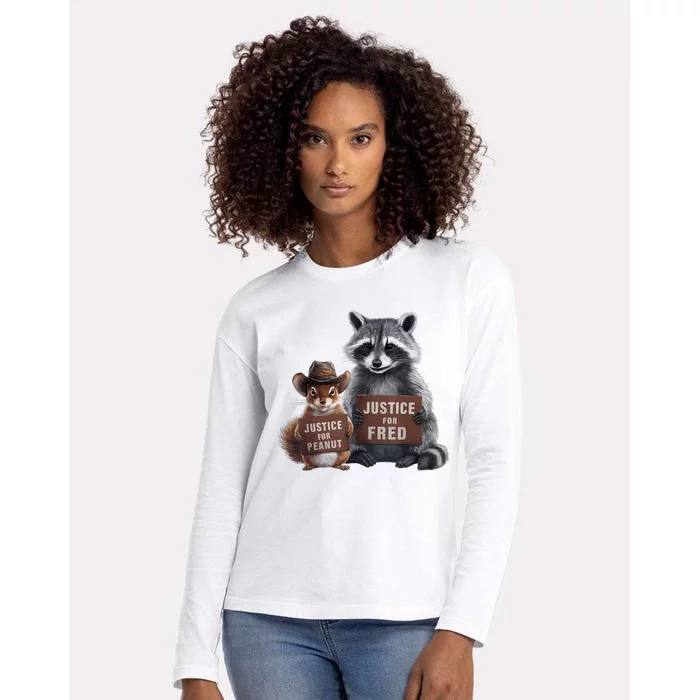 Justice For Peanut The Squirrel Justice For Fred The Raccoon Womens Cotton Relaxed Long Sleeve T-Shirt