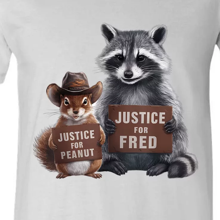 Justice For Peanut The Squirrel Justice For Fred The Raccoon V-Neck T-Shirt