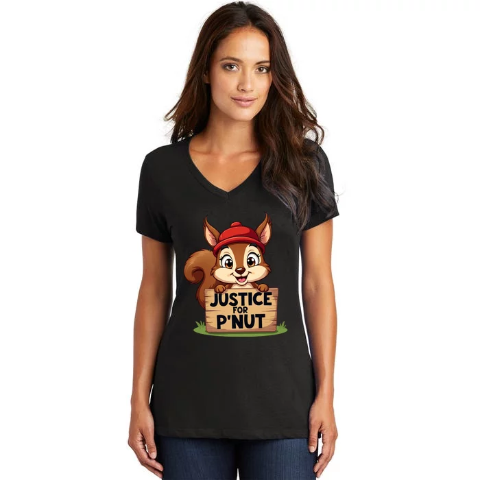 Justice For P Nut Funny Squirrel Women's V-Neck T-Shirt