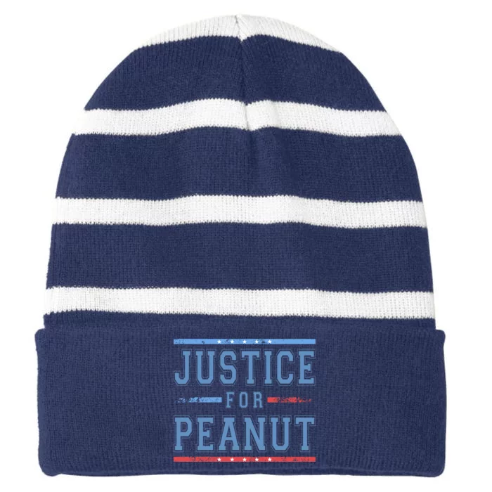 Justice For Peanut The Squirrel Usa Flag Striped Beanie with Solid Band