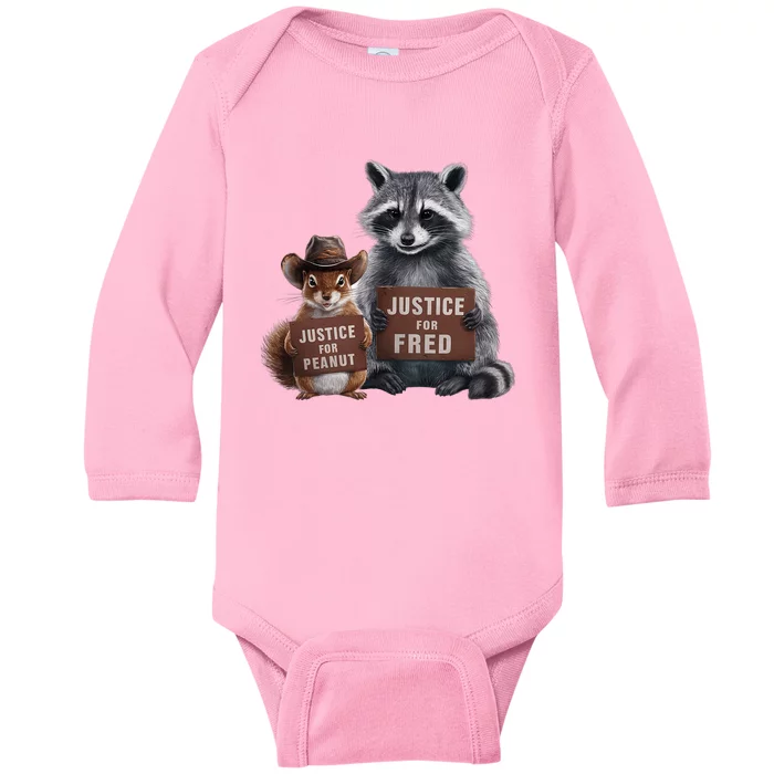 Justice For Peanut The Squirrel Justice For Fred The Raccoon Baby Long Sleeve Bodysuit