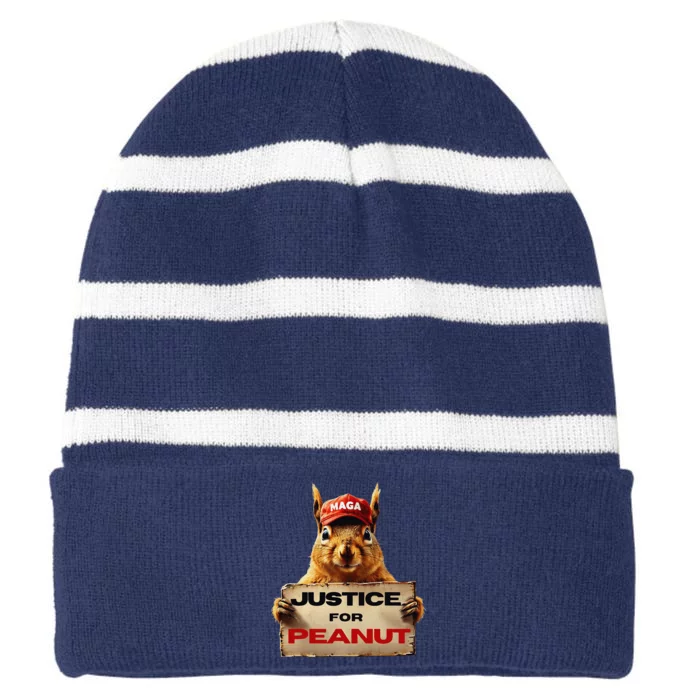 Justice For Peanut The Squirrel Wanted Striped Beanie with Solid Band