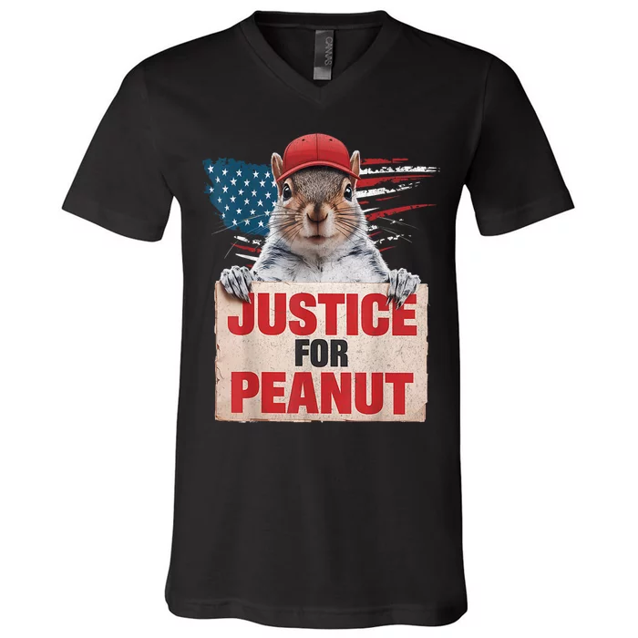 Justice For Peanut The Squirrel American Flag Peanut Squirrel Gift V-Neck T-Shirt