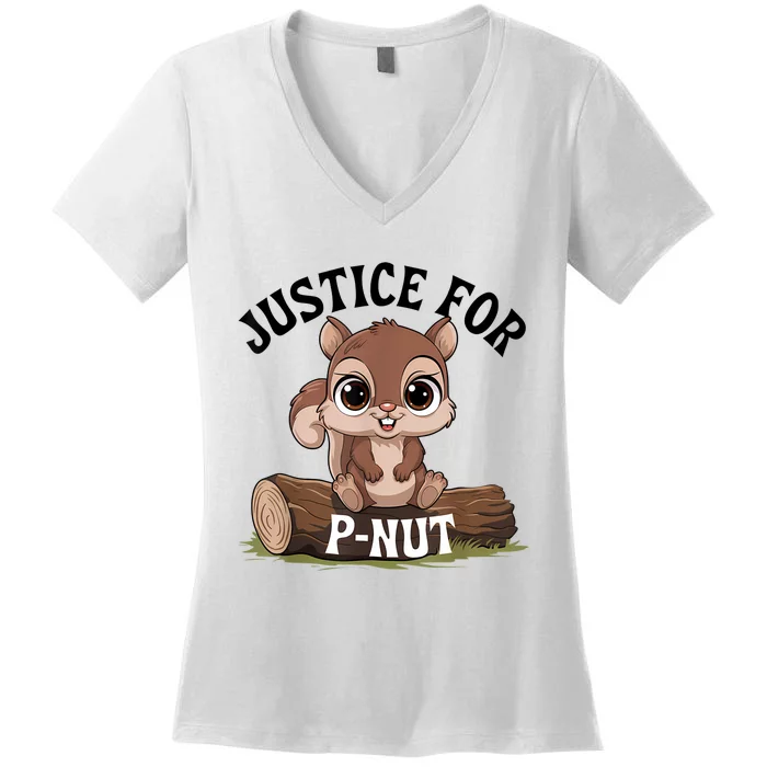 Justice For Pnut Special Squirrel Pnut Justice Women's V-Neck T-Shirt