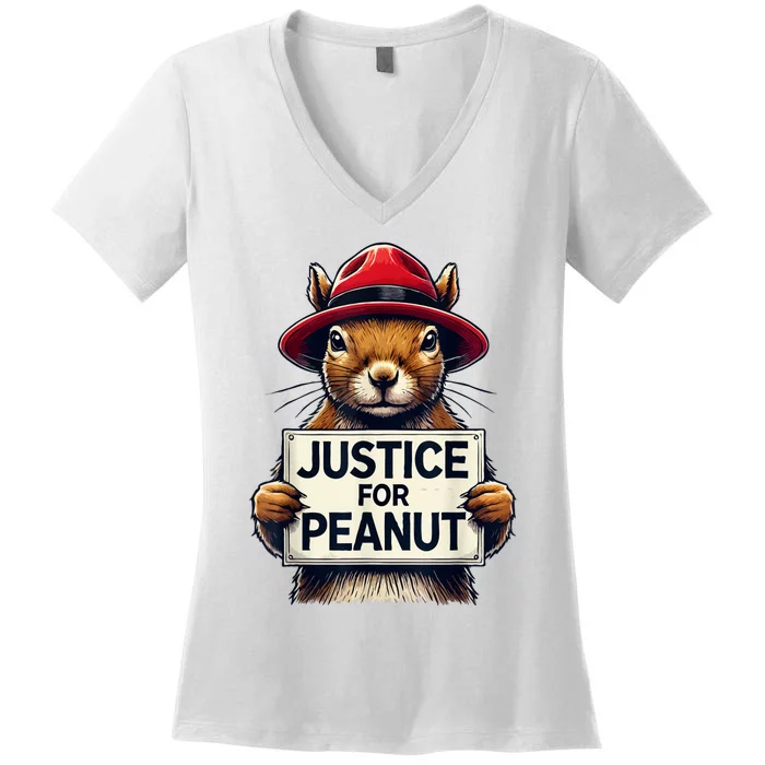 Justice For Peanut The Squirrel Wanted Women's V-Neck T-Shirt