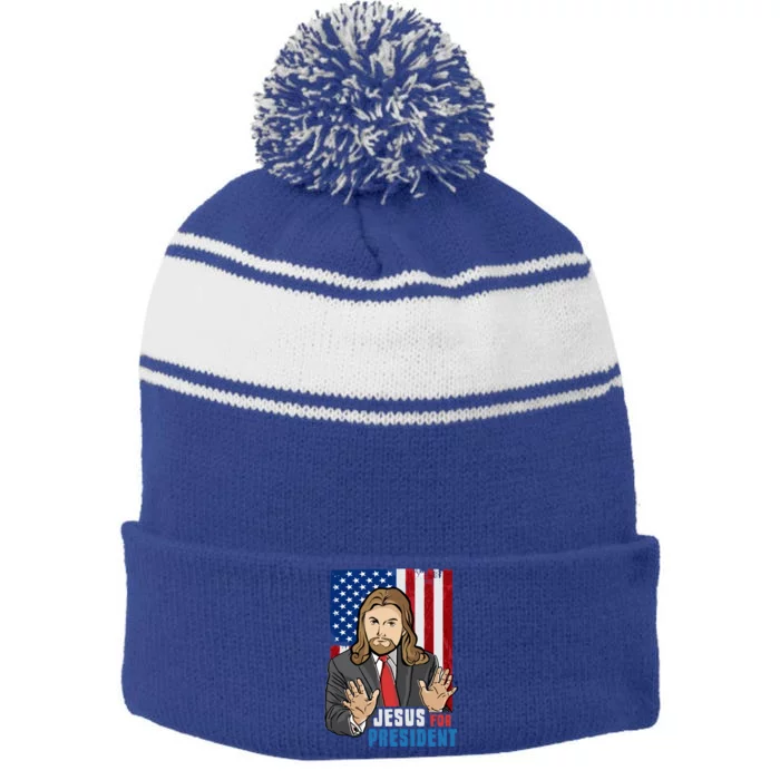 Jesus For President American Flag Design For A Bible Student Meaningful Gift Stripe Pom Pom Beanie