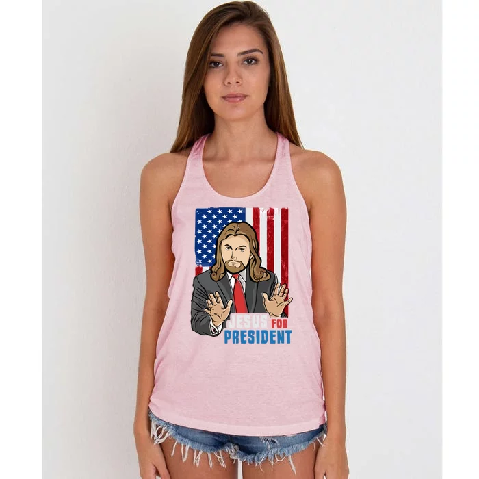 Jesus For President American Flag Design For A Bible Student Meaningful Gift Women's Knotted Racerback Tank