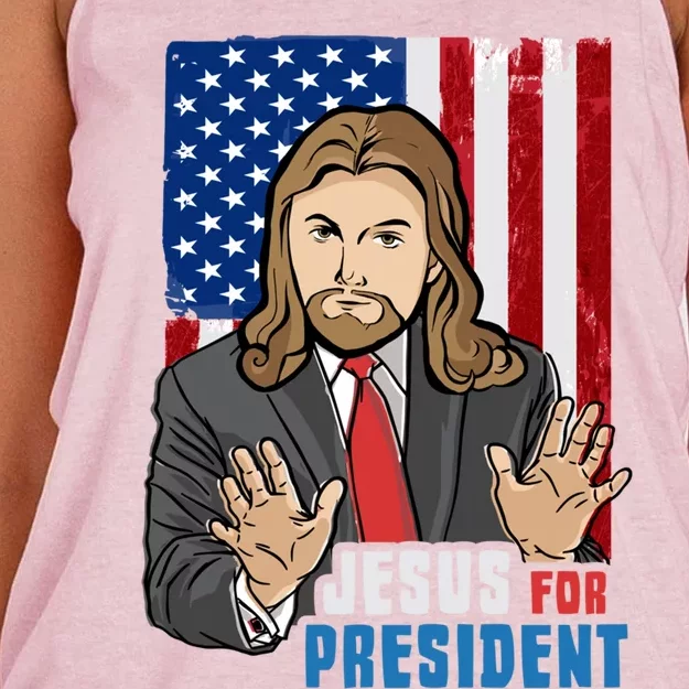 Jesus For President American Flag Design For A Bible Student Meaningful Gift Women's Knotted Racerback Tank