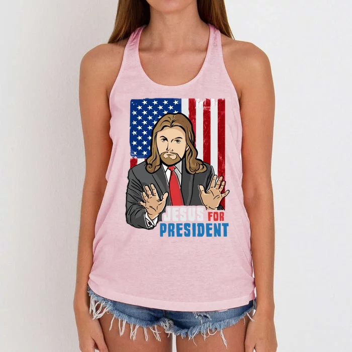 Jesus For President American Flag Design For A Bible Student Meaningful Gift Women's Knotted Racerback Tank