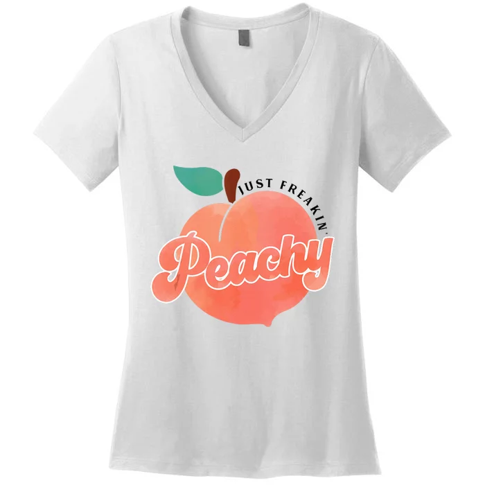 Just Freakin Peachy Hippie Summer Apparel Tee Gift Women's V-Neck T-Shirt