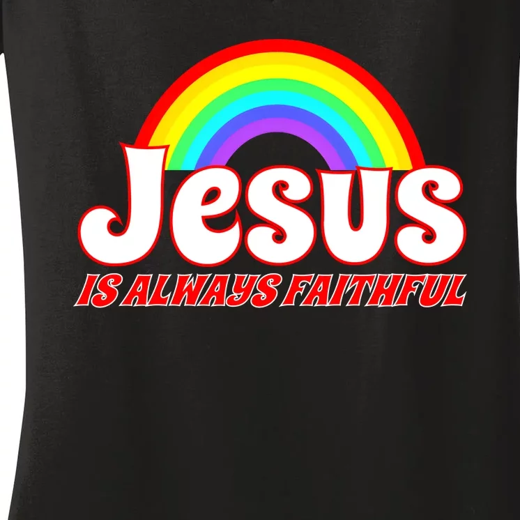 Jesus Faithful Raibow Faith Hope Love Christian Women's V-Neck T-Shirt