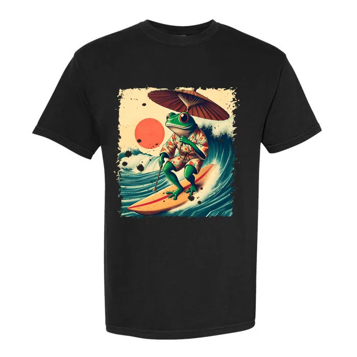 Japanese Frog Surfing Wave Funny Japan Art Anime Garment-Dyed Heavyweight T-Shirt