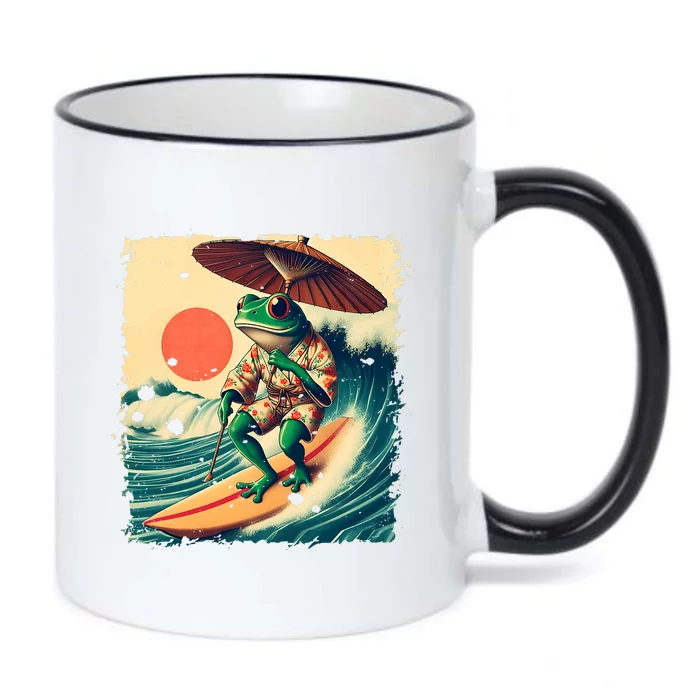 Japanese Frog Surfing Wave Funny Japan Art Anime Black Color Changing Mug