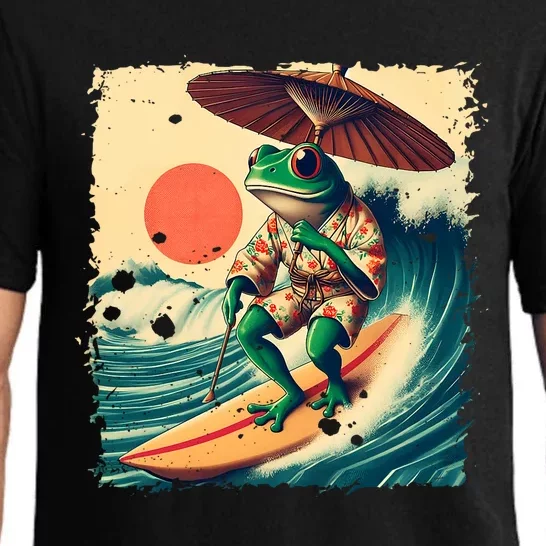 Japanese Frog Surfing Wave Funny Japan Art Anime Pajama Set