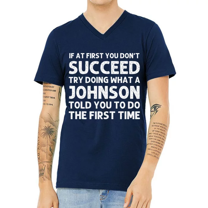 JOHNSON Funny Surname Family Tree Birthday Reunion Idea V-Neck T-Shirt