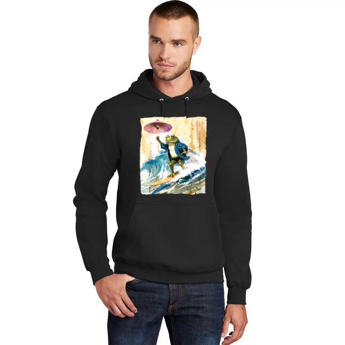 Japanese Frog Surfing Wave Funny Graphic Japan Anime Hoodie