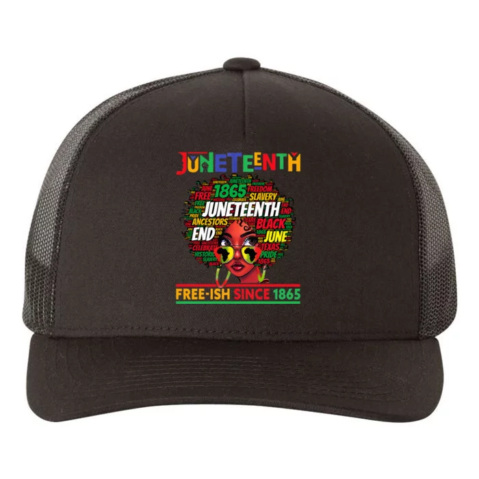 Juneteenth Freeish Since 1865 Afro Black  Messy Bun Yupoong Adult 5-Panel Trucker Hat