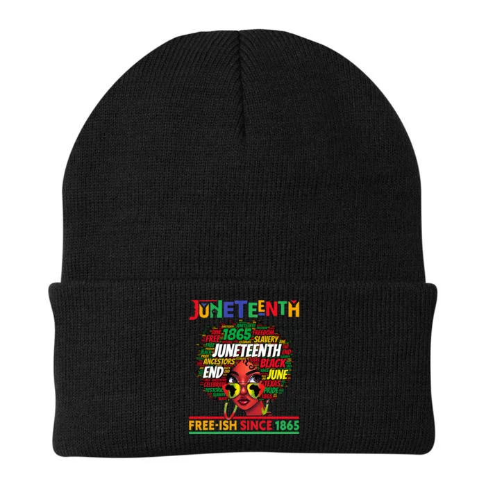 Juneteenth Freeish Since 1865 Afro Black  Messy Bun Knit Cap Winter Beanie