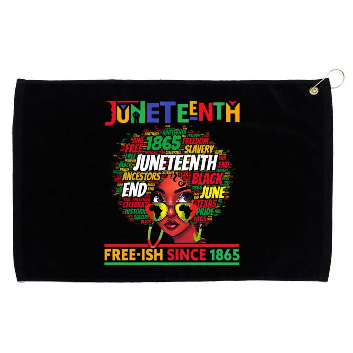 Juneteenth Freeish Since 1865 Afro Black  Messy Bun Grommeted Golf Towel