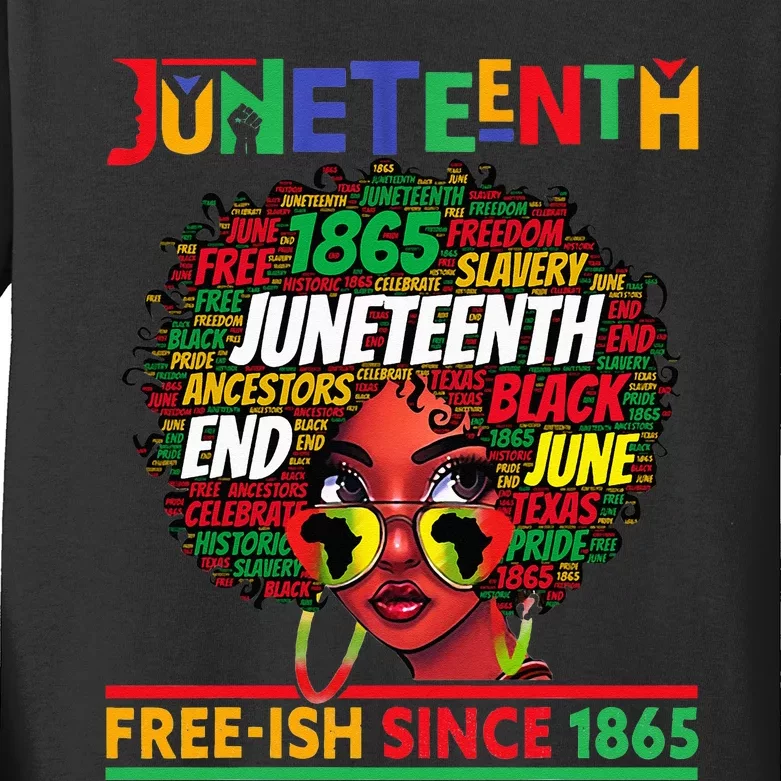 Juneteenth Freeish Since 1865 Afro Black  Messy Bun Kids Long Sleeve Shirt