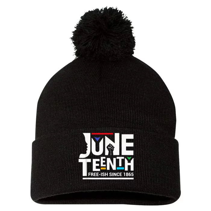 Juneteenth Freeish Since 1865 Melanin Ancestor Black Pom Pom 12in Knit Beanie