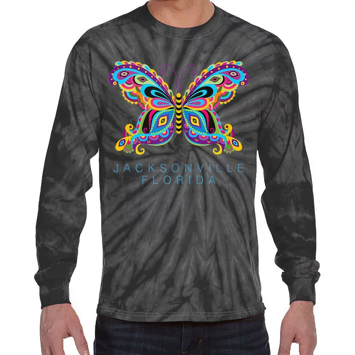 Jacksonville Florida Souvenir Butterfly Graphic Tie-Dye Long Sleeve Shirt