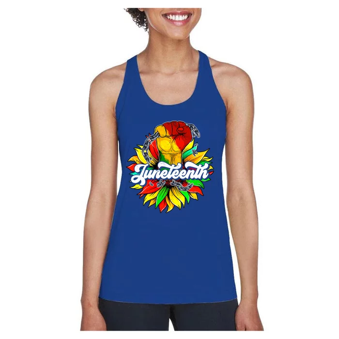 Juneteenth Fist Sunflower Black History Africa America Pride Cute Gift Women's Racerback Tank