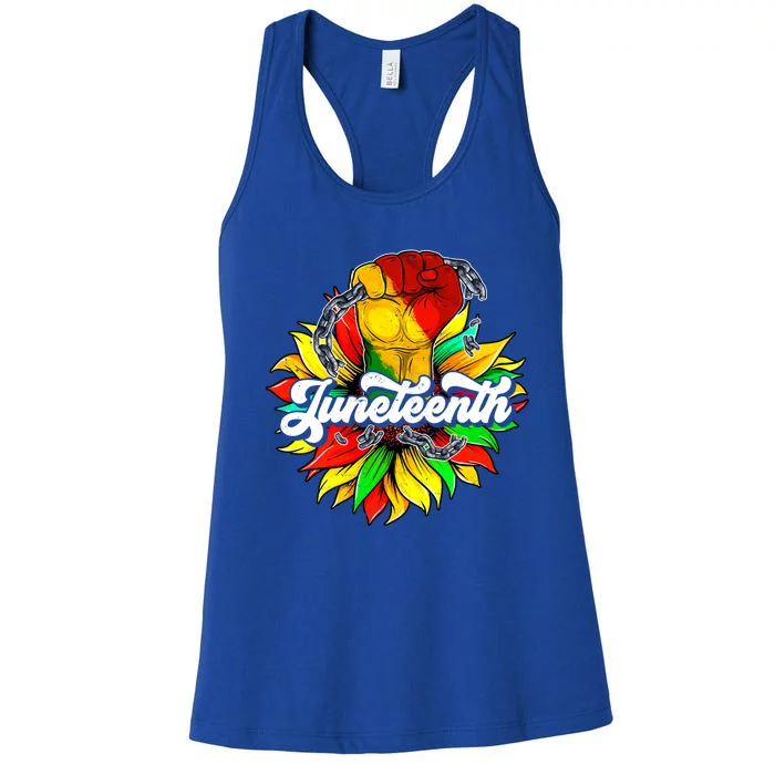 Juneteenth Fist Sunflower Black History Africa America Pride Cute Gift Women's Racerback Tank