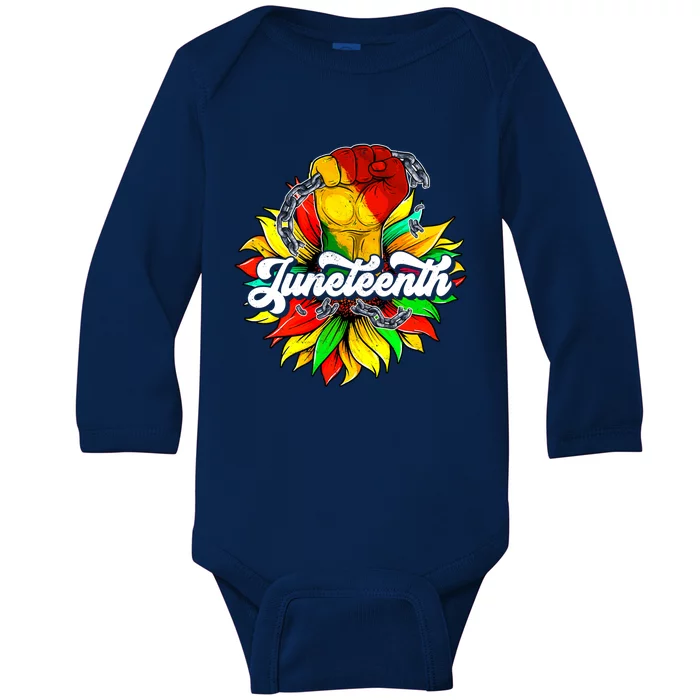 Juneteenth Fist Sunflower Black History Africa America Pride Cute Gift Baby Long Sleeve Bodysuit