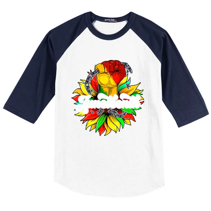 Juneteenth Fist Sunflower Black History Africa America Pride Cute Gift Baseball Sleeve Shirt