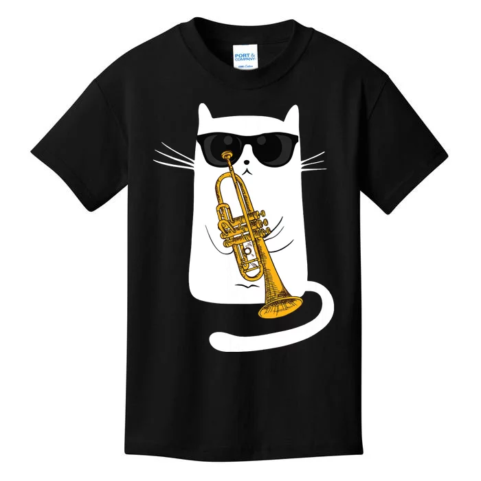 Jazz Funk Soul Cool Cute Cat Playing Trumpet Kids T-Shirt