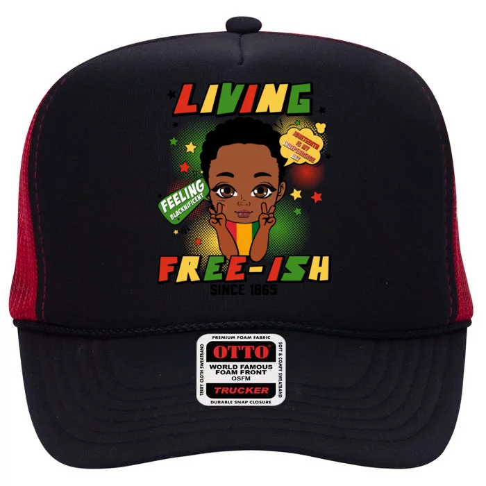 Juneteenth Freeish Since 1865 Black Freedom Afro Gift High Crown Mesh Trucker Hat