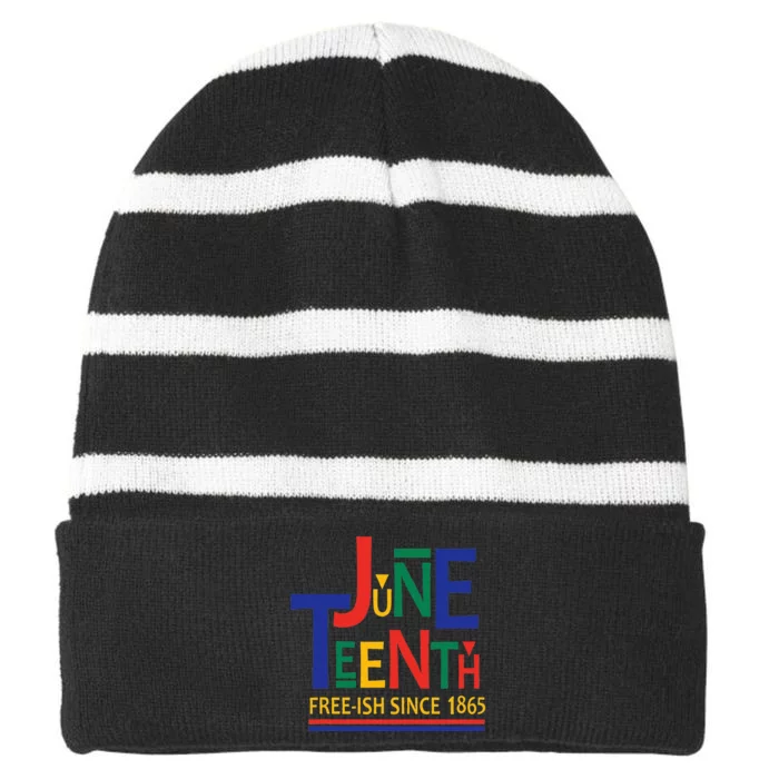 JUNETEENTH Freeish Since 1865 Melanin Ancestor Black History Striped Beanie with Solid Band