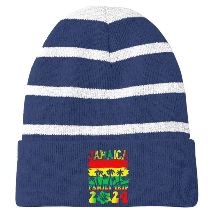 Jamaica Family Trip 2024 Jamaican Caribbean Beach Vacationx Striped Beanie with Solid Band