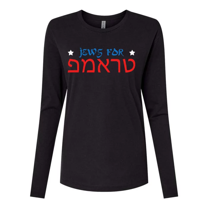 Jews For Trump Hebrew Pro Trump 2024 Jewish Womens Cotton Relaxed Long Sleeve T-Shirt