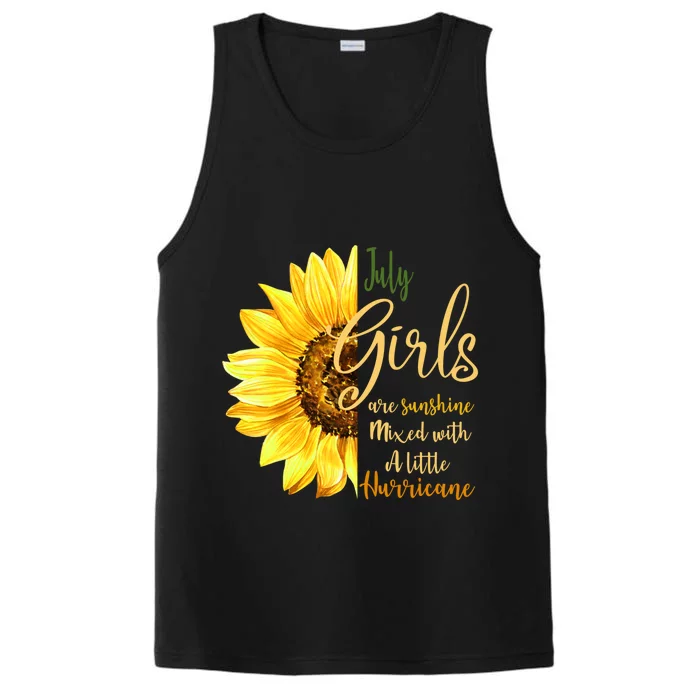 July Girls Are Sunshine Mixed Little Hurricane Sunflower Gift Performance Tank