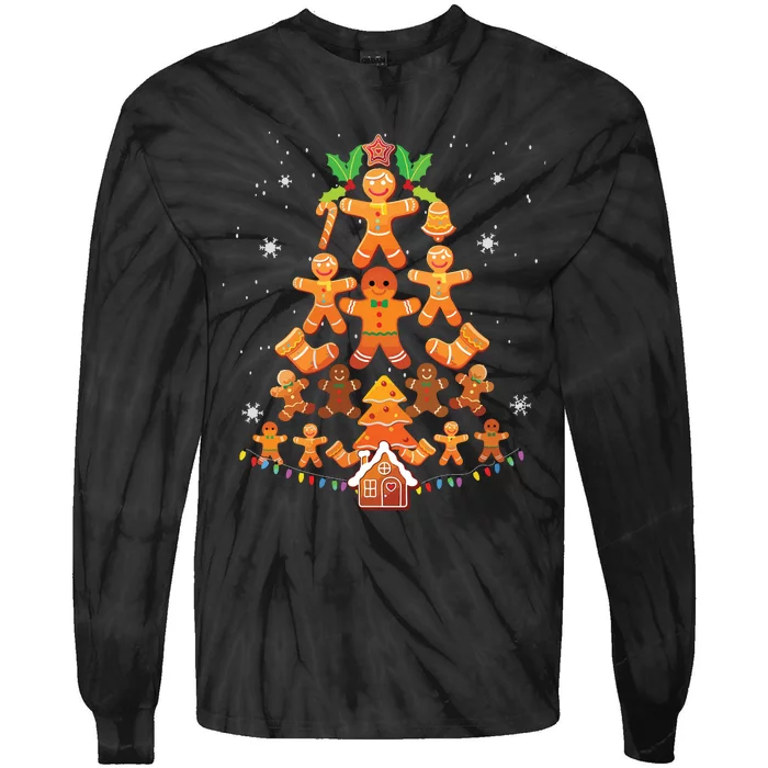 Jolly Gingerbread Christmas Tree Gingerbread Decor Tie-Dye Long Sleeve Shirt