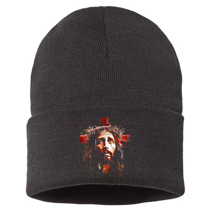 Jesus God Cross Christian Colorful Artwork Christian Faith Sustainable Knit Beanie