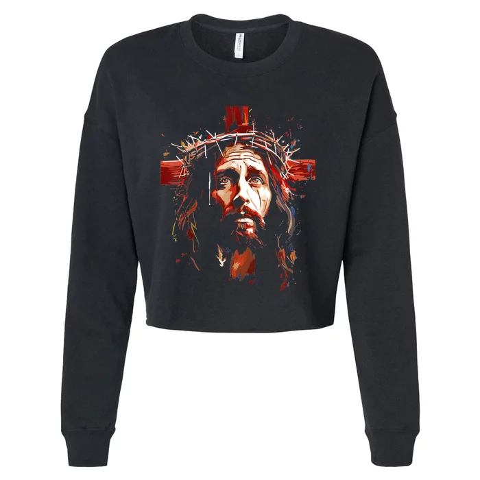 Jesus God Cross Christian Colorful Artwork Christian Faith Cropped Pullover Crew